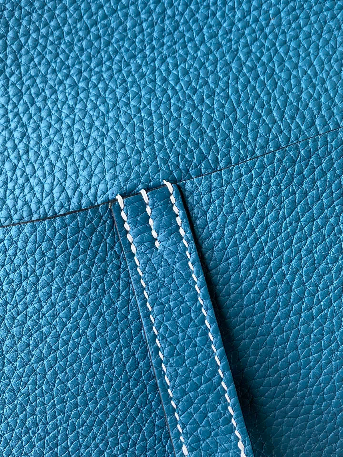 Hermès Blue Leather Halzan Style Handbag with Charm in Signature Box