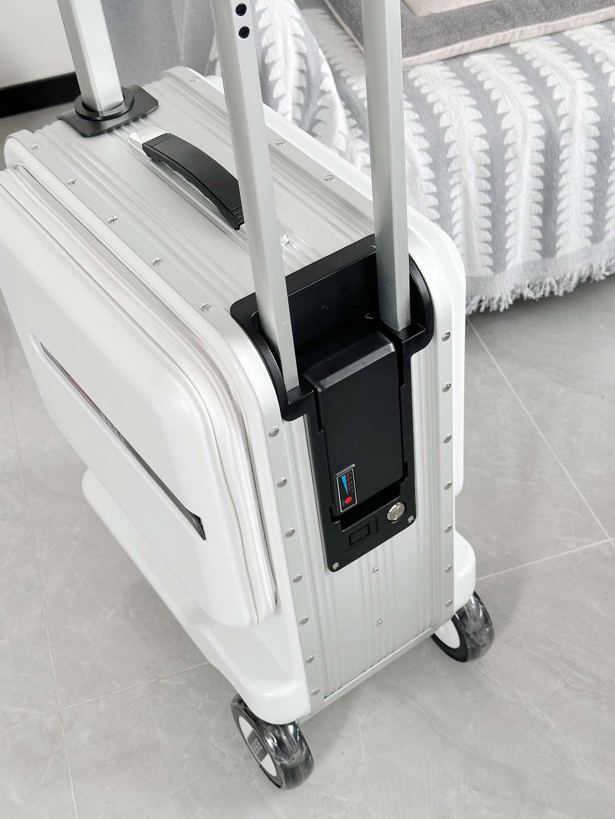 White Ride-On Suitcase for Kids Rolling Carry-On Travel Luggage