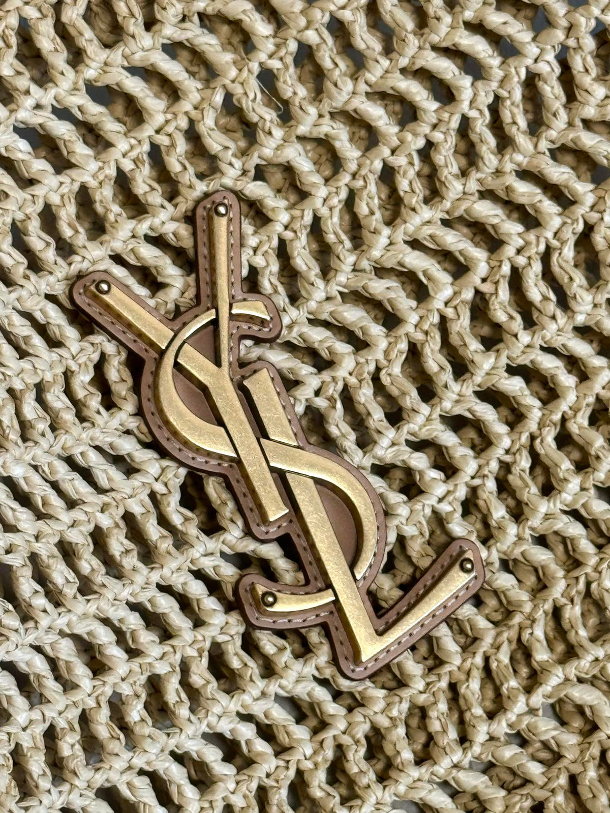 Designer Inspired Woven Straw Crochet Shoulder Bag with Leather Strap - Beige