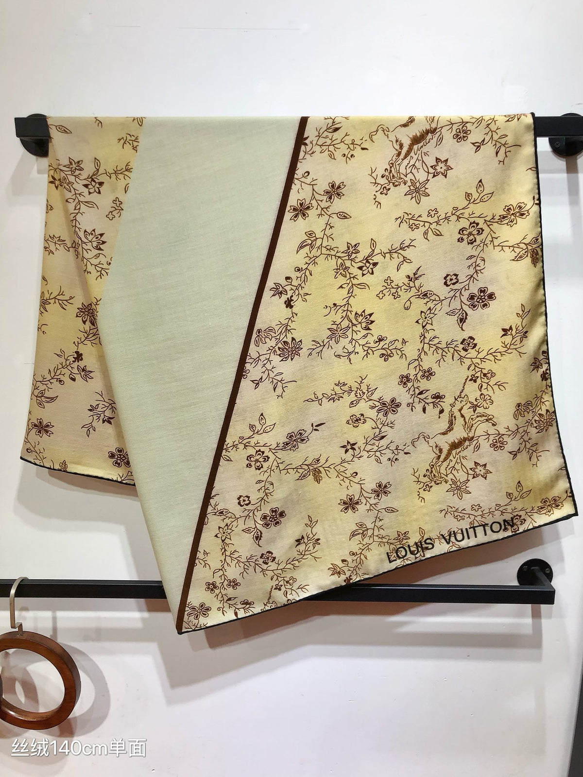 Louis Vuitton Floral Silk Scarf - Designer Logo Print Neck Scarf for Women, Cream and Navy Blue
